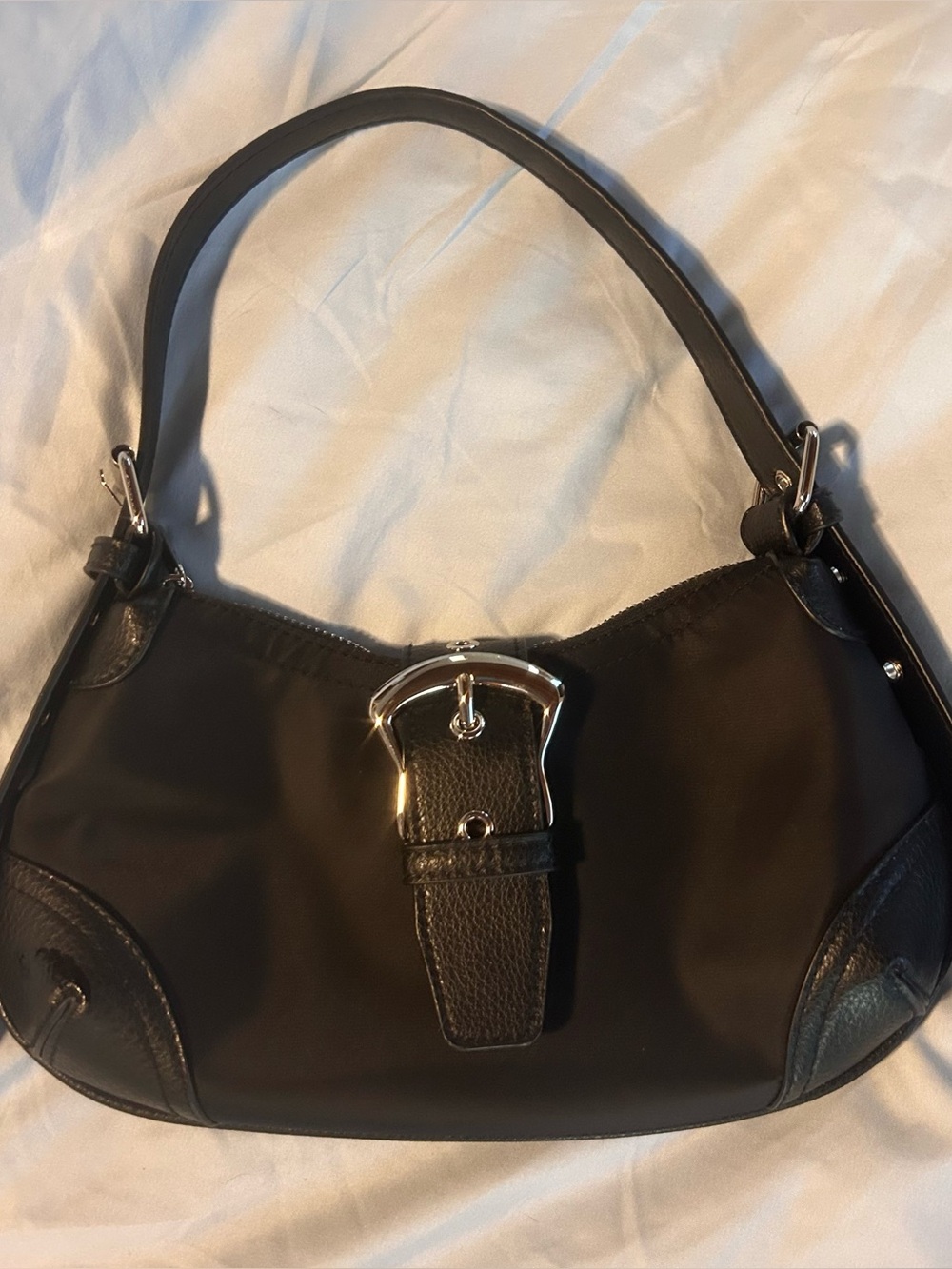Y2K Black Shoulder Bag | Buckle Baguette Purse